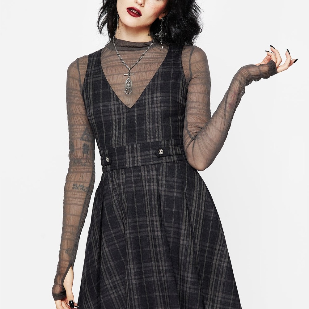 Reckless Check Mini Pinafore Dress